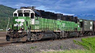 TWO Burlington Northern Locomotives on BNSF Freight Trains