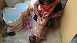 Baby Traditional bath by grand mother #baby# #cutiepie# #little Prince Charming# 🤴 #trending #viral