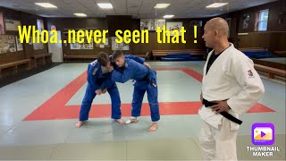 Weird but perfect counter throw to when opponent has a deep left on right grip.