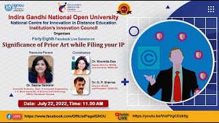 Forty Eighth Facebook Live Session on  Significance of prior art while filling your IP