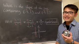 Undefined Slope! Find the slope of the line containing (-3,1) and (-3,5)