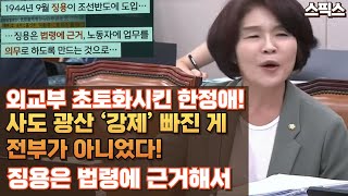 외교부 초토화시킨 한정애 의원! 사도 광산 ‘강제’ 빠진 게 전부가 아니었다! ‘징용은 법령에 근거해서’ 너희 전에도 공무원 했잖아!