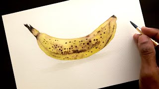 How To Paint A Banana In Watercolor Simple Steps: Still Life Realistic Watercolor Tutorial Beginners