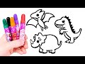 Dibuja y colorea 3 Dinosaurios  🦖🎨Aprende los Dinosaurios para niños.