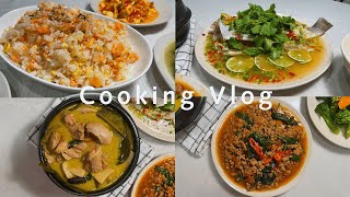 Cooking Vlog/泰式檸檬魚/綠咖喱雞/打拋豬/鮭魚炒飯/蒜泥白肉/紅豆芋圓/蕃茄炒蛋/在家煮火鍋/結婚週年大餐/Black Friday逛Outlet