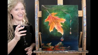 Learn to Paint MAPLE LEAF DRIP with Acrylics - Paint and Sip at Home - Autumn Step by Step Tutorial