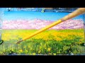 【油絵】長方形ミニ絵画菜の花と桜 art oilpainting oil painter paintingsea peintu 絵描き 絵 絵画 油絵