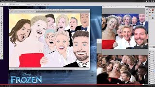 Ellen's Oscars Selfie Caricature