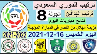 ترتيب الدوري السعودي للمحترفين اليوم و الهدافين الخميس 16-12-2021 الجولة 8 - هزيمة الهلال من النصر