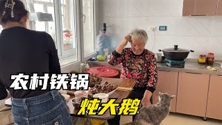 农民王小：媳妇铁锅炖大鹅，老妈见肉乐坏了，老妈竟和小猫生气了