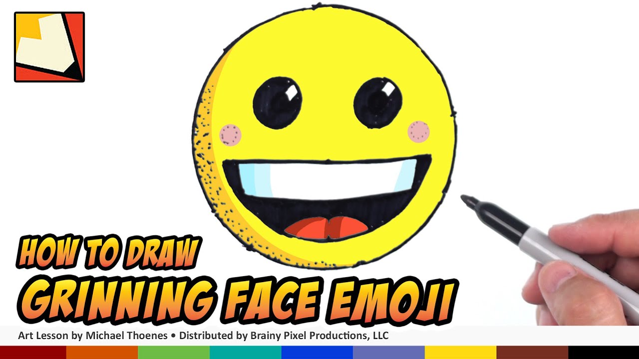 How To Draw Emojis - Grinning Face Emoji - Step By Step For Beginners ...