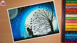 How to Draw Scenery of Moonlight with Oil Pastel Step by Step Easy