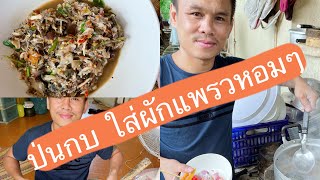 ป่นกบ ใส่ผักแพรวหอมๆ แซ่บๆกินกับครอบครัว ค่ายปิดโควิด