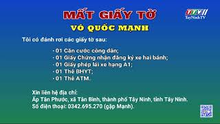 Thông báo mất giấy tờ ông Võ Quốc Mạnh | TayNinhTVDVC