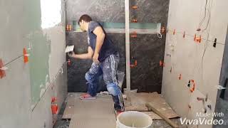 Τοποθέτηση πλακιδιων Μπάνιου δαπεδου  120×60  bathroom tile installation