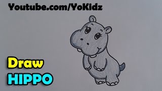 How to draw hippopotamus /  hippo cartoon for kids