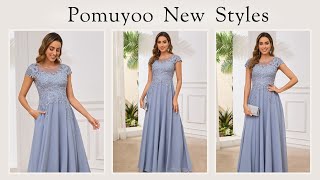 POMUYOO | Modern A-Line Illusion Long Chiffon Mother of the Bride \u0026 Groom Dresses