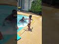 19months old trying to dive into the pool and use the kick board.