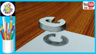 Easy 3D trick art drawing...How to draw 3D floating letter 'C'...easy step by step tutorial 3D art