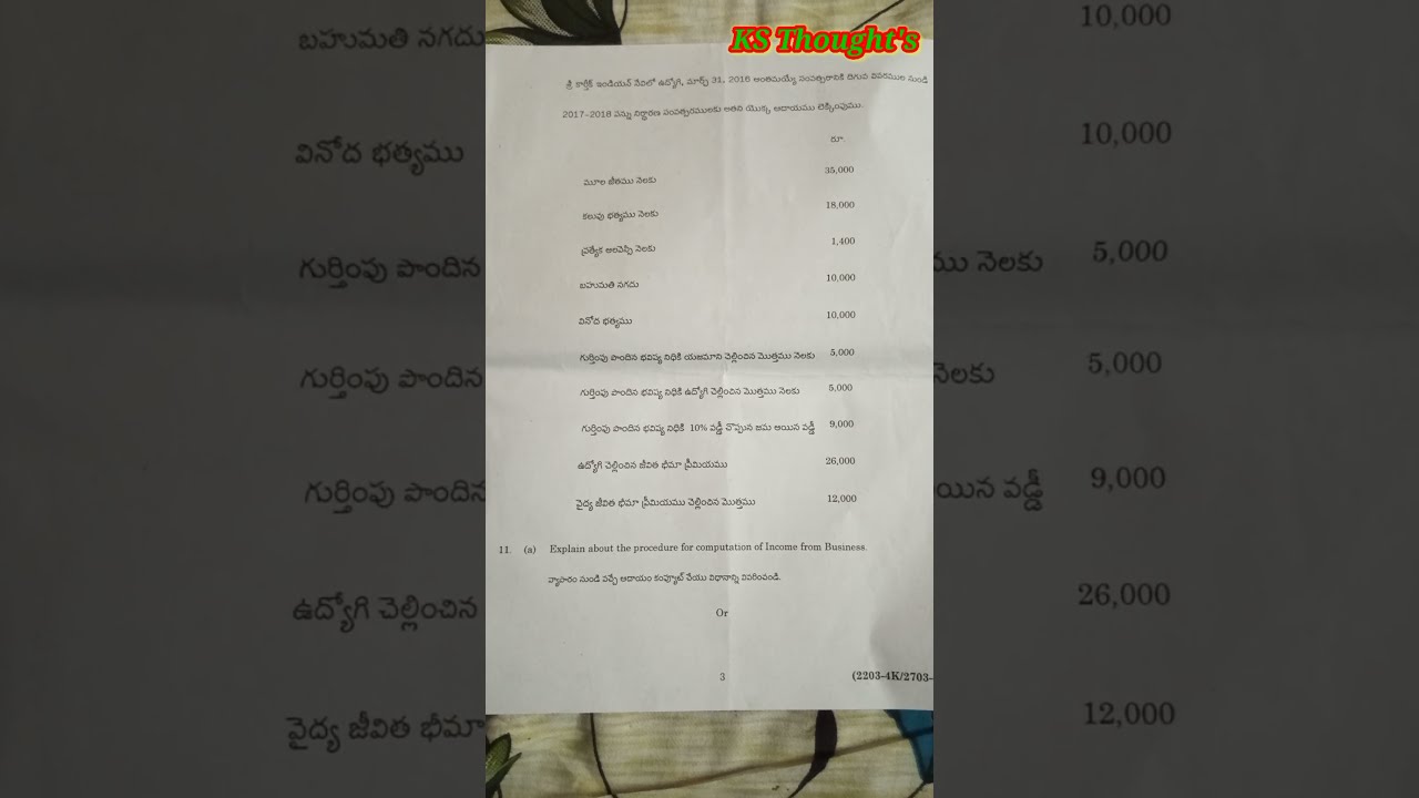 ANU UG 4th Sem B.com (Gen&Res) INCOME TAX Question Paper In 2022 // KS ...