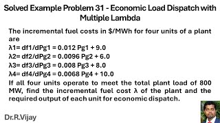 Solved Example Problem 31 - Economic Load Dispatch with Multiple Lambda #psoc