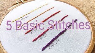 5 Basic Hand Embroidery Stitches | Basic Embroidery Stitches | Embroidery For Beginners