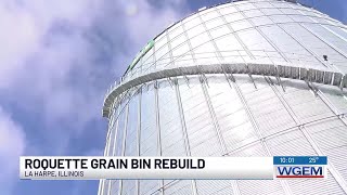 First of four grain bins complete at La Harpe Roquette in recovery project from 2023 derecho