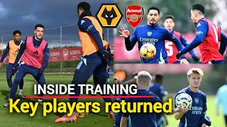 INSIDE TRAINING🔥key players returned to training Gearing up for wolves  | Saliba, Merino, Saka.