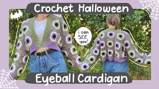 Spooky Crochet Halloween Eyeball Granny Square Cardigan | Hayhay Crochet