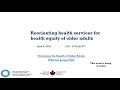 NCCDH Webinar: Reorienting health services for health equity of older adults