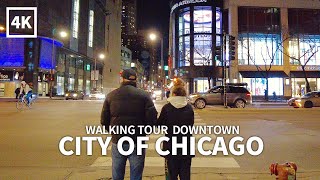 [4K] CHICAGO - Evening Walk Downtown, Magnificent Mile \u0026 Michigan Avenue, Illinois, Travel, USA