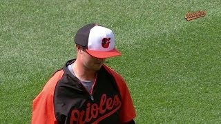 CWS@BAL: Orioles warm up with protective caps