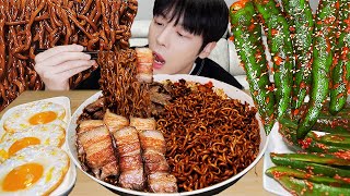 MUKBANG | 직접 만든 오이고추 김치 레시피 \u0026 짜파게티, 한우 소고기 구이, 계란 먹방 | RECIPE KOREAN HOME FOOD