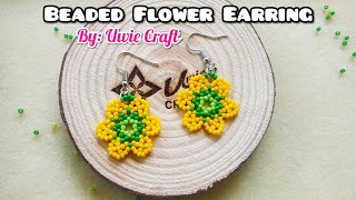 Beading Tutorial: How to Make Beaded Flower Earring//Simple Huichol Yellow Flower Earring//DIY!