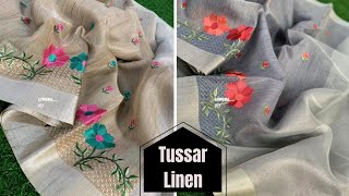 Tussar Linen Saree with embroidery flowers designs #Shorts | Linen Saree @Silkweds | Resellers