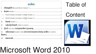 How create table of content in Microsoft Word 2010 in Khmer- របៀបបង្កើតមាតិកា