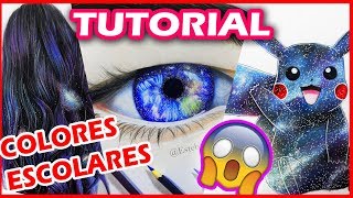 3 TECNICAS de como hacer efecto GALAXIA ►Con colores ESCOLARES | MUY FACIL | ( Tumblr draw )