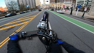 HARLEY SPORTSTER WHEELIES THROUGH THE CITY!