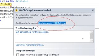 Solve error "Syntax error in from clause" in VB.net With MS access database