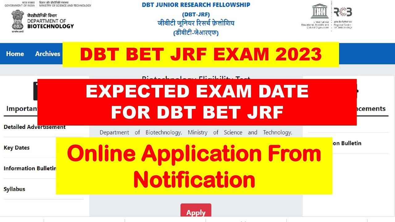 DBT BET JRF 2023 EXAM !! Online Application Form Notification And ...