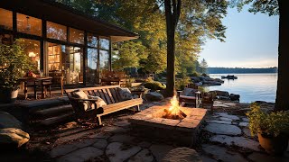 Lakeside Ambience on Porch with Relaxing Campfire Crackling and Nature Sounds Ambient to Relax