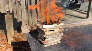 Chinked Log Cabin Fire Lay, Dries n Makes Wet Wood Burn