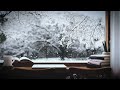 4k cozy winter jazz music ❄️ relaxing snowfall u0026 desk ambience for work u0026 study