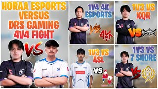 HORAA ESPORTS VS DRS GAMING 4V4 FIGHT 😱🔥 SKYHORAA 1V4 4K ESPORTS 🤯 NOFEAR XMPL SLEEPY 1V3 CLUTCH ❤️