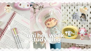 UNI HELLWEEK STUDY VLOG ☁️📔: productive study sesh, exam prep, hirono unboxing, taking notes, coffee