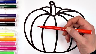 ( Vegetables ) Pumpkin Drawing and Big Marker Rainbow Coloring | Akn Kids House