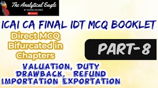 CA Final IDT MCQ Series Bifurcated Part-8 | Valuation, Duty Drawback, Refund | IDT Mcq