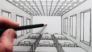 How to Draw a Room in 1-Point Perspective: A Classroom