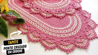 Tapete ponto cruzado oval c/@lucivaniaartescroche #crochet #videoaula #crochê #passoapasso #aula