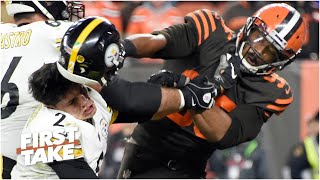 Reacting to Myles Garrett calling his fight vs. Mason Rudolph 'a small bump in the road'| First Take